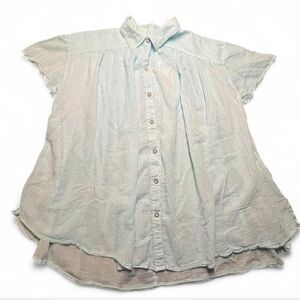 Free People Turquoise Oversized Flowing Top with Medal buttons, M